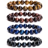 image:imageBivei AA Quality Mens Womens 10MM Natural Tiger Eye Stone Gemstone Bead Meditation Healing Power Elastic Stretch BraceletTiger Eye 4pcSet