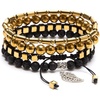 image:imageBivei Natural Gemstone Hematite Therapy Lava Rock Stone Bead Essential Oil Diffuser Anxiety Bracelets SetGolden