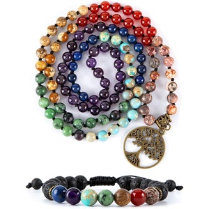 image:image7 Chakra 108 Mala Beads Bracelet Necklace Set  Real Healing Gemstone Yoga Meditation Prayer Bead Chakra NecklaceTree of Life Charm