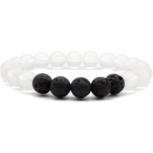 image:image8mm Lava Rock Bracelet  Essential Oil Diffuser Stone Bead Bracelets for Women AromatherapyMatte Clear Quartz Crystal