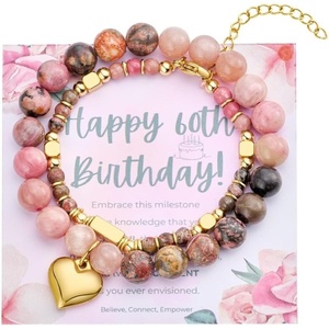 image:imageBivei 405060 Birthday Gifts for Women Natural Semi Precious Crystal Healing Stone Beads Heart Charm Stretch Beaded Birthday Bracelets for Her Best Friends Sister Mom Wife  Rose Red7 inchSweet Serenade Heart1