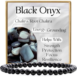 image:imageBivei 4mm Beaded Bracelets for Women Handmade Semi Precious Natural Stone Stretch Elastic Jewelry Yoga Protection GiftsBlack Onyx  Grounding