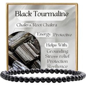 image:imageBivei 4mm Beaded Bracelets for Women Handmade Semi Precious Natural Stone Stretch Elastic Jewelry Yoga Protection GiftsBlack Tourmaline  Protective
