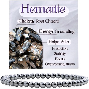 image:imageBivei 4mm Beaded Bracelets for Women Handmade Semi Precious Natural Stone Stretch Elastic Jewelry Yoga Protection GiftsHematite  Grounding