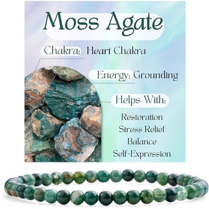 image:imageBivei 4mm Beaded Bracelets for Women Handmade Semi Precious Natural Stone Stretch Elastic Jewelry Yoga Protection GiftsMoss Agate  Grounding