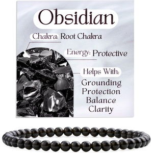 image:imageBivei 4mm Beaded Bracelets for Women Handmade Semi Precious Natural Stone Stretch Elastic Jewelry Yoga Protection GiftsObsidian  Protective