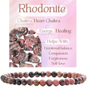 image:imageBivei 4mm Beaded Bracelets for Women Handmade Semi Precious Natural Stone Stretch Elastic Jewelry Yoga Protection GiftsRhodonite  Healing