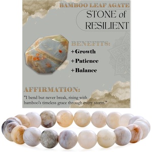 image:imageBivei 8mm Beaded Bracelets for Women Handmade Semi Precious Natural Stone Stretch Elastic Jewelry Yoga Protection GiftsBamboo Leaf AgateSteady Growth