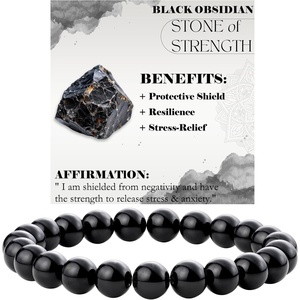 image:imageBivei 8mm Beaded Bracelets for Women Handmade Semi Precious Natural Stone Stretch Elastic Jewelry Yoga Protection GiftsBlack Obsidian  Strength