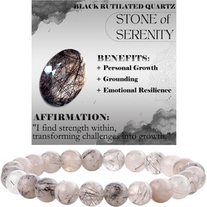 image:imageBivei 8mm Beaded Bracelets for Women Handmade Semi Precious Natural Stone Stretch Elastic Jewelry Yoga Protection GiftsBlack Rutilated Quartz  Resilience