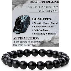 image:imageBivei 8mm Beaded Bracelets for Women Handmade Semi Precious Natural Stone Stretch Elastic Jewelry Yoga Protection GiftsBlack Tourmaline  Protection  Grounding
