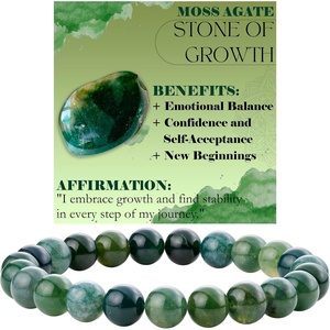 image:imageBivei 8mm Beaded Bracelets for Women Handmade Semi Precious Natural Stone Stretch Elastic Jewelry Yoga Protection GiftsMoss Agate  Growth