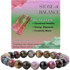 image:imageBivei 8mm Beaded Bracelets for Women Handmade Semi Precious Natural Stone Stretch Elastic Jewelry Yoga Protection GiftsRainbow Tournaline  Balance