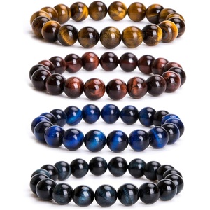 image:imageBivei AA Quality Mens Womens 10MM Natural Tiger Eye Stone Gemstone Bead Meditation Healing Power Elastic Stretch BraceletTiger Eye 4pcSet