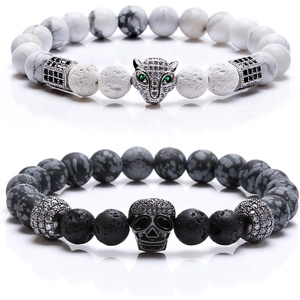 image:imageBivei AntiAnxiety Relief Gemstone Bead Bracelet SkullLeopard Head Charm Lava Rock Stone Essential Oil BraceletsBlack SkullWhite Leopard