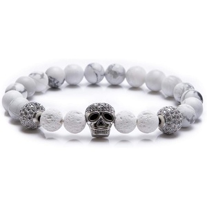 image:imageBivei AntiAnxiety Relief Gemstone Bead Bracelet SkullLeopard Head Charm Lava Rock Stone Essential Oil BraceletsWhite Skull Head