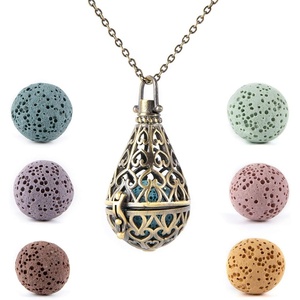 image:imageBivei Aromatherapy Essential Oil Lava Stone Diffuser Necklace Pendant Bronze Vintage Locket Necklace with 7 Lava BeadsTeardrop