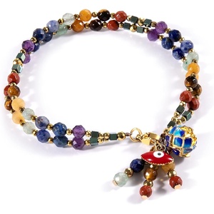 image:imageBivei Evil Eye Bracelets 4mm 7 Chakra Faceted Beads Bracelet  Bohemian Lotus Charm Bracelet with Evil Eye Handmade Natural Stones Healing Crystal Jewelry for Women