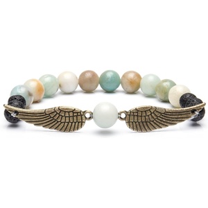 image:imageBivei Guardian Angels Wing Lava Rock Stone Essential Oil Diffuser Bracelet  Semi Precious Gemstone Beads Healing Crystal Bracelet GiftAmazonite