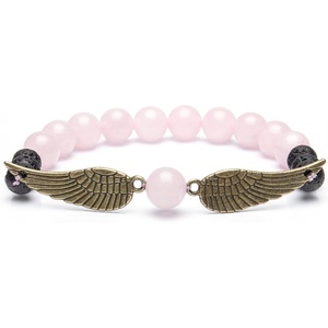 image:imageBivei Guardian Angels Wing Lava Rock Stone Essential Oil Diffuser Bracelet  Semi Precious Gemstone Beads Healing Crystal Bracelet GiftRose Quartz