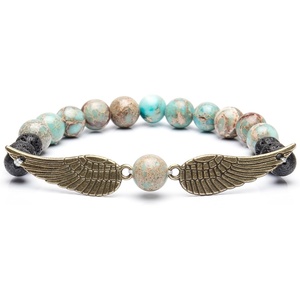 image:imageBivei Guardian Angels Wing Lava Rock Stone Essential Oil Diffuser Bracelet  Semi Precious Gemstone Beads Healing Crystal Bracelet GiftVariscite