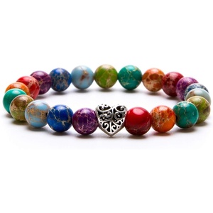 image:imageBivei MultiColor Sea Sediment Jasper Natural Gemstone Beaded Lucky Charm Bracelet Bangle for Women Ocean Jewelry