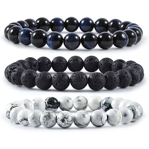 image:imageBivei Natural Beaded Bracelet 3pcs Set Semi Precious Gemstone Stretch Healing Crystals Meditation Protection Round Beads Handmade JewelryBlack Tiger Eye  Lapis Lazuli