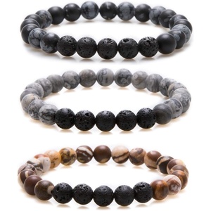 image:imageBivei Natural Beaded Bracelet 3pcs Set Semi Precious Gemstone Stretch Healing Crystals Meditation Protection Round Beads Handmade JewelrySandy Snowflake Set Bracelets