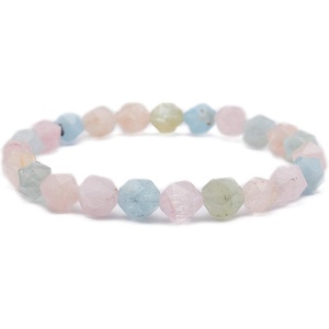 image:imageBivei Natural Gem Semi Precious Reiki Healing Crystals Handmade 8mm Round Beads Stretch BraceletAA Grade Facted Morganite Beryl
