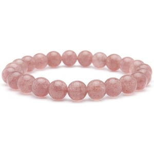 image:imageBivei Natural Gem Semi Precious Reiki Healing Crystals Handmade 8mm Round Beads Stretch BraceletPink Strawberry Quartz