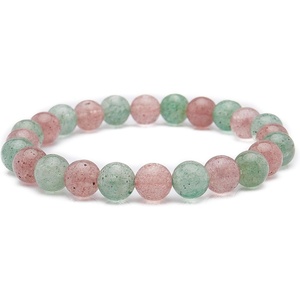 image:imageBivei Natural Gem Semi Precious Reiki Healing Crystals Handmade 8mm Round Beads Stretch BraceletPinkGreen Strawberry Quartz