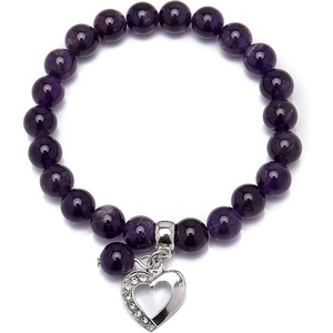 image:imageBivei Natural Gemstone Beads Semi Precious Stone Love Heart Charm Chakra Bracelet for Women GirlsAmethyst