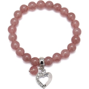 image:imageBivei Natural Gemstone Beads Semi Precious Stone Love Heart Charm Chakra Bracelet for Women GirlsPink Strawberry Quartz