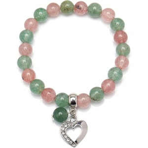 image:imageBivei Natural Gemstone Beads Semi Precious Stone Love Heart Charm Chakra Bracelet for Women GirlsPinkGreen Strawberry Quartz