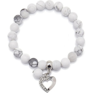 image:imageBivei Natural Gemstone Beads Semi Precious Stone Love Heart Charm Chakra Bracelet for Women GirlsWhite Turquoise
