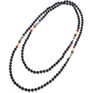image:imageBivei Natural Gemstone Endless Long Statement Knotted Beaded Necklace for Women  Handmade Versatile Infinity Wrap Beaded Strand 60  Lava Chakra
