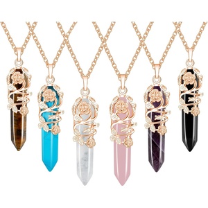 image:imageBivei Vintage Reiki Healing Crystal Necklace Hexagonal Prism Quartz Point Stone Flower Wrapped Pendulum Pendant JewelryRose Gold Plating  Set of 6