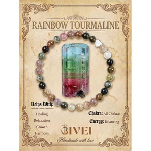 image:imageBivei Crystal Stretch 6mm Bracelets for Women  Handmade Natural Stone Beaded Stretch Bracelet Stainless Steel Heart Bead Tranquility Yoga Gift Jewelry for WomenRainbow Tourmaline  Balancing