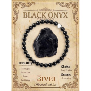 image:imageBivei Crystal Stretch 6mm Bracelets for Women  Handmade Natural Stone Beaded Stretch Bracelet Stainless Steel Heart Bead Tranquility Yoga Gift Jewelry for WomenBlack Onyx  Grounding