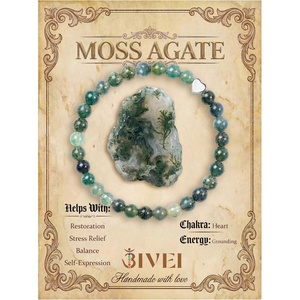 image:imageBivei Crystal Stretch 6mm Bracelets for Women  Handmade Natural Stone Beaded Stretch Bracelet Stainless Steel Heart Bead Tranquility Yoga Gift Jewelry for WomenMoss Agate  Grounding