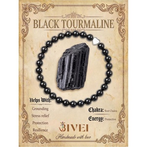 image:imageBivei Crystal Stretch 6mm Bracelets for Women  Handmade Natural Stone Beaded Stretch Bracelet Stainless Steel Heart Bead Tranquility Yoga Gift Jewelry for WomenBlack Tourmaline  Protective