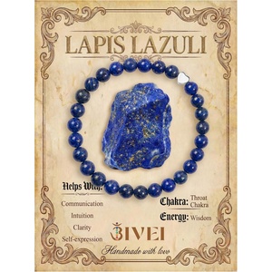 image:imageBivei Crystal Stretch 6mm Bracelets for Women  Handmade Natural Stone Beaded Stretch Bracelet Stainless Steel Heart Bead Tranquility Yoga Gift Jewelry for WomenLapis Lazuli  Wisdom