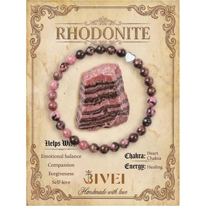image:imageBivei Crystal Stretch 6mm Bracelets for Women  Handmade Natural Stone Beaded Stretch Bracelet Stainless Steel Heart Bead Tranquility Yoga Gift Jewelry for WomenRhodonite  Healing